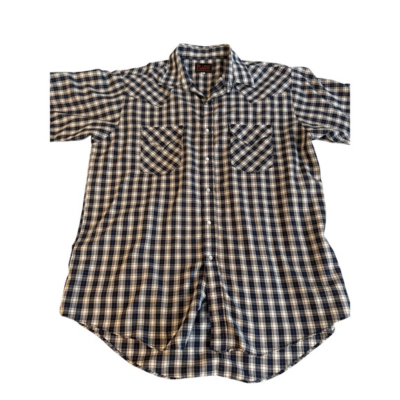 PLAINS Mountain Plaid Western Shirt Mens Short Sleeve Snap Button Pearl Snap - Picture 4 of 4